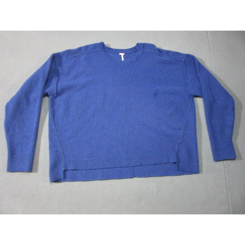 Free People Sweater Womens Medium Blue High Low Hem Oversize Cropped Stretch